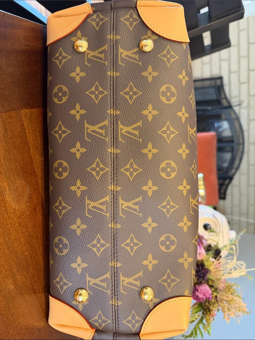 Louis Vuitton Brown Monogram Messenger Bag with Tan Accents and Gold Hardware